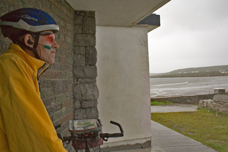 Waiting out a sudden rainstorm.