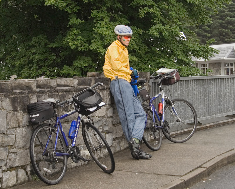 Mark pissed off about the weather - we biked over 40 miles that day, mostly in pouring rain and wind.