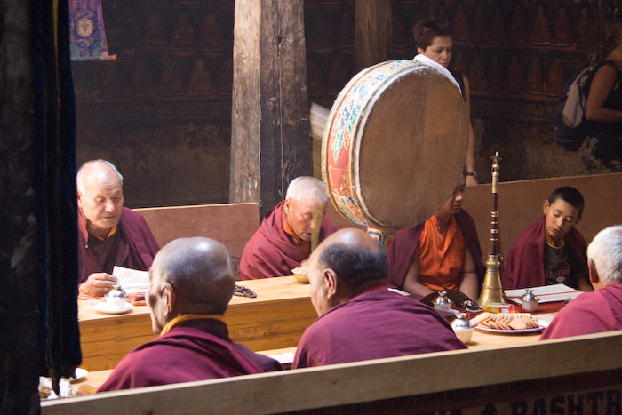 Monks chanting at Shey Gompa