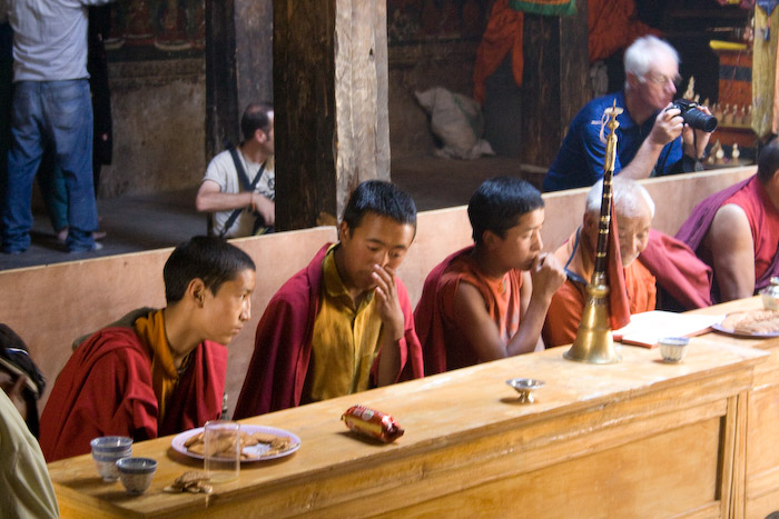 Monks chanting at Shey Gompa