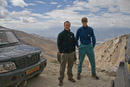 Mark and Alex on the road - we had to stop while the army cleared a small rock slide further up - you can see the road snaking behind them