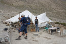 Outside the parachute tent.