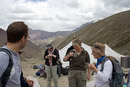 Hot orange drink awaits us at camp. Giles, Rosie, Jill, Vanessa.