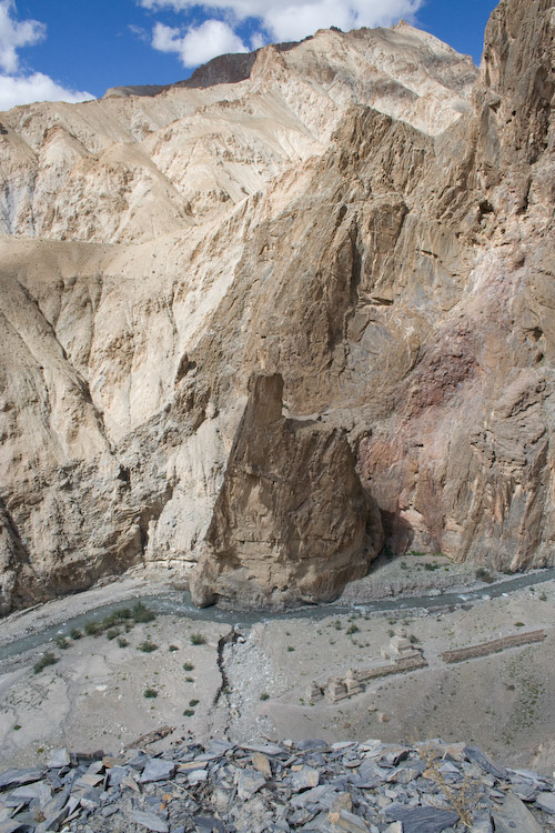 Looking down from the top - that's that strange rock formation in the back of the valley.